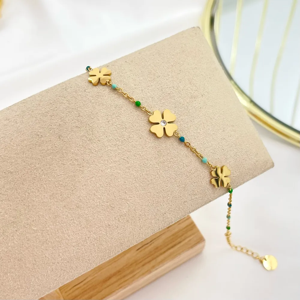 Quadrifoglio-Bracciale Smaltato in Acciaio - BAC-103-AA3446B