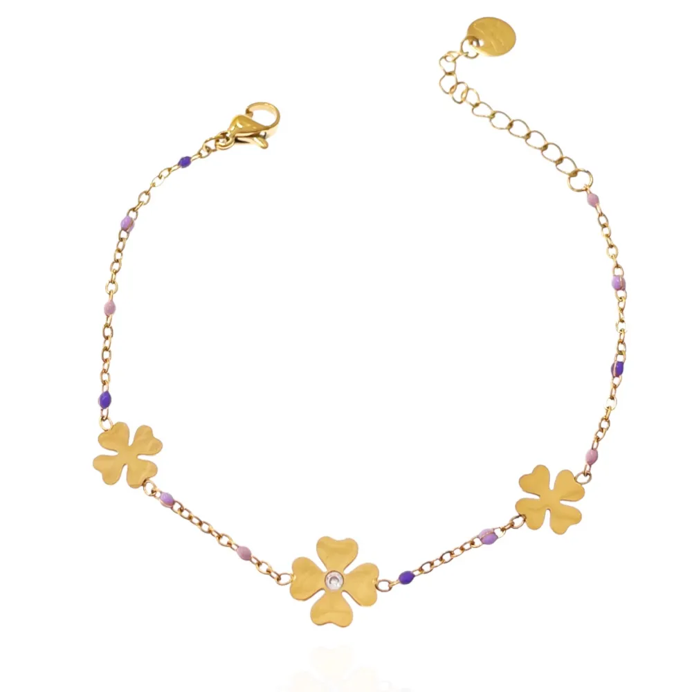 Quadrifoglio-Bracciale Smaltato in Acciaio - BAC-103-AA3446B