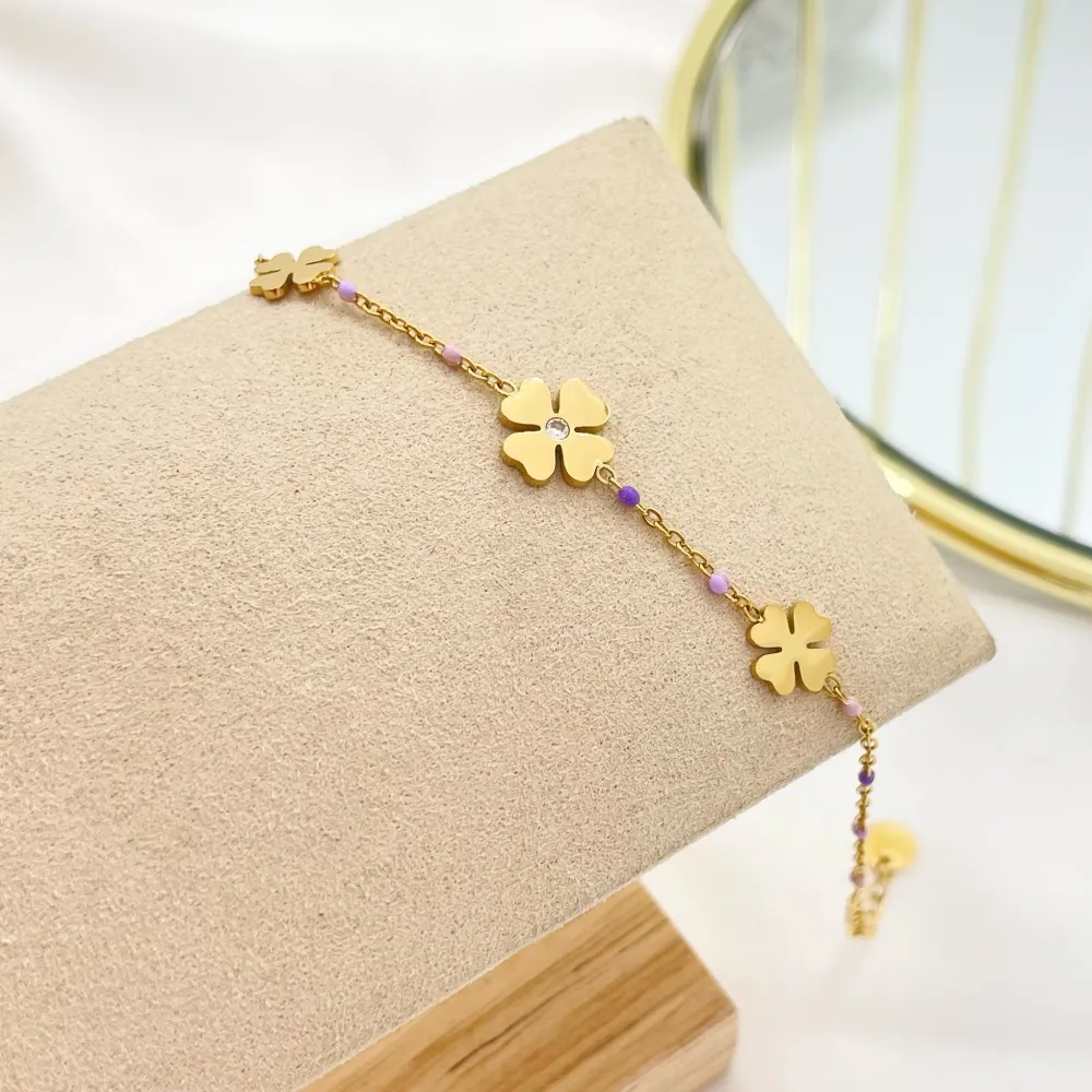 Quadrifoglio-Bracciale Smaltato in Acciaio - BAC-103-AA3446B