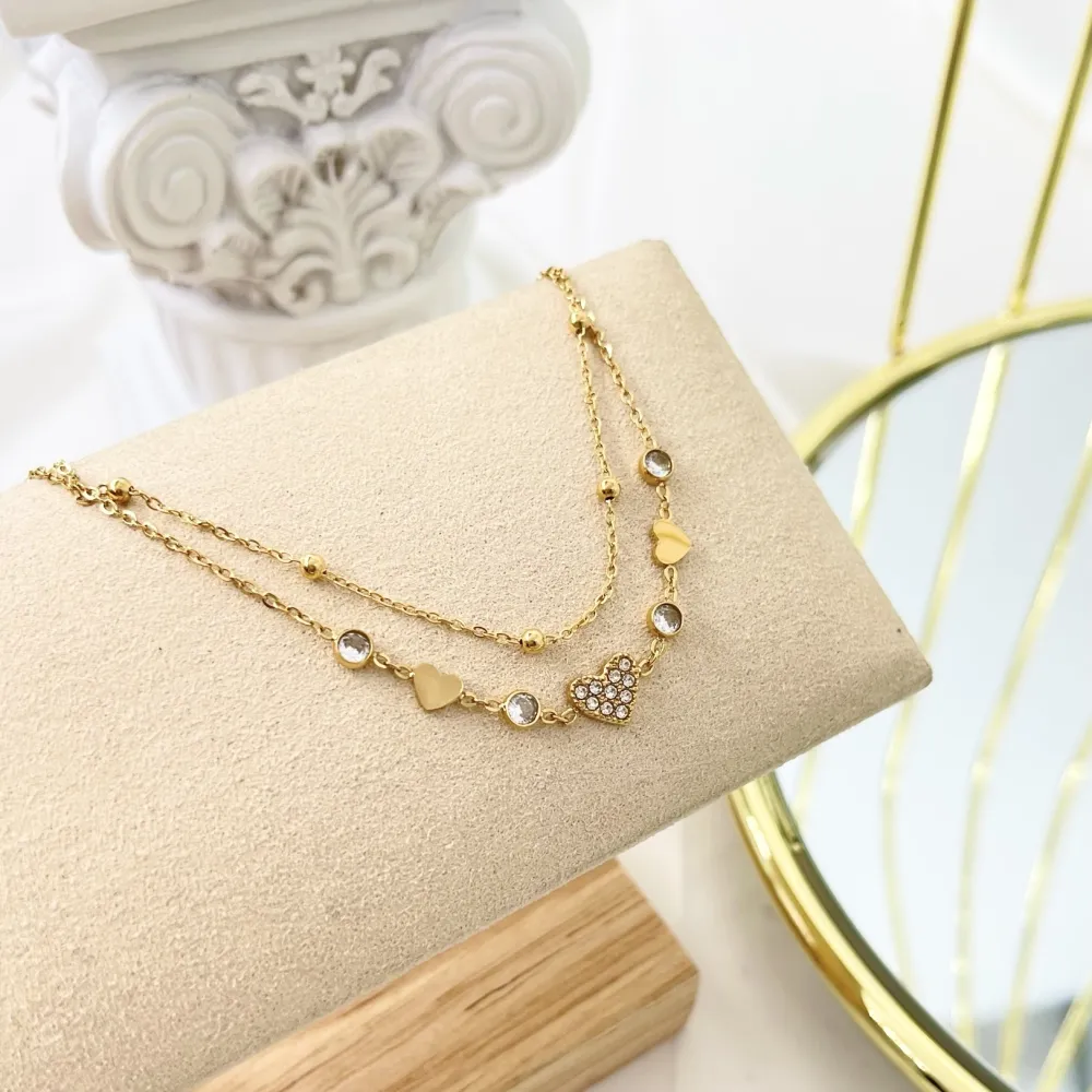 Doppio con Cuore -Bracciale in Acciaio con Chiusura - BAC-103-AA3455B