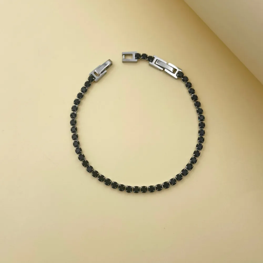 Tenni Acciaio Strass 3mm-Bracciale in Acciaio con Chiusura - BAC-413-040-3mm