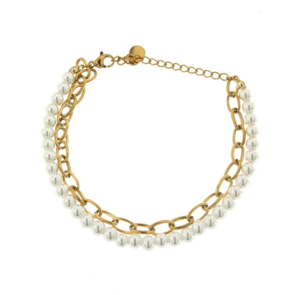 Perla e Catena-Bracciale in Acciaio con Chiusura - BAC-413-2058
