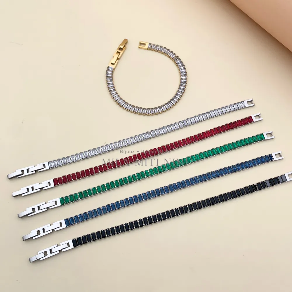 Tennis Rettangolare-Bracciale in Acciaio con Chiusura - BAC-600-B144A