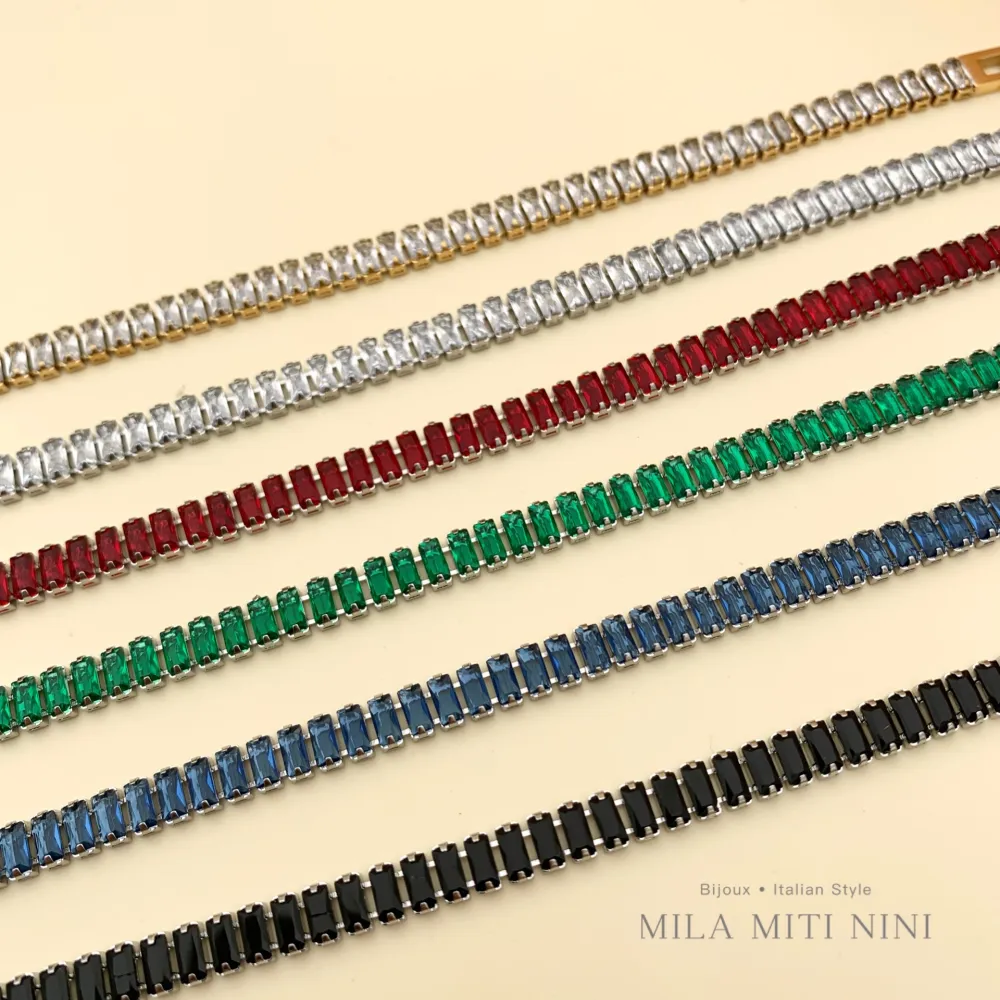 Tennis Rettangolare-Bracciale in Acciaio con Chiusura - BAC-600-B144A