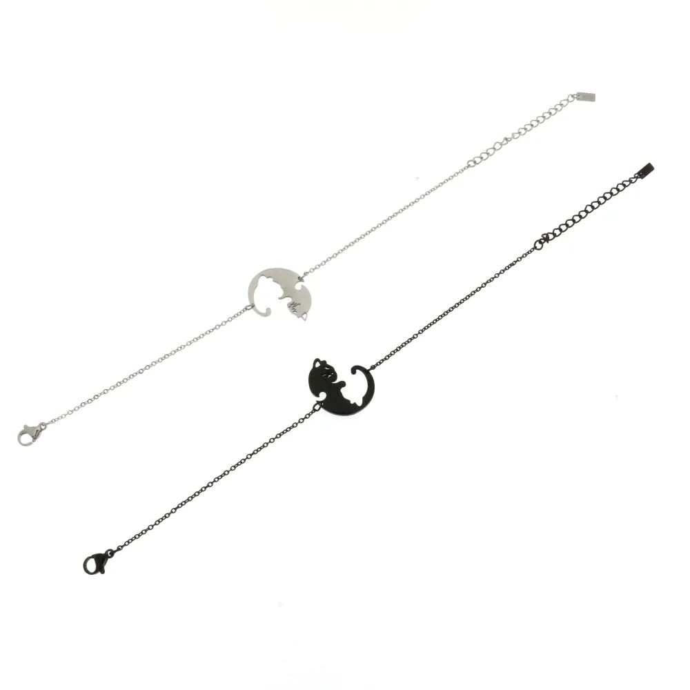 BAC6868-Puzzle Gatto-Bracciale Coppia in Acciaio - BAC6868-Puzzle Gatto-Bracciale Coppia in Acciaio