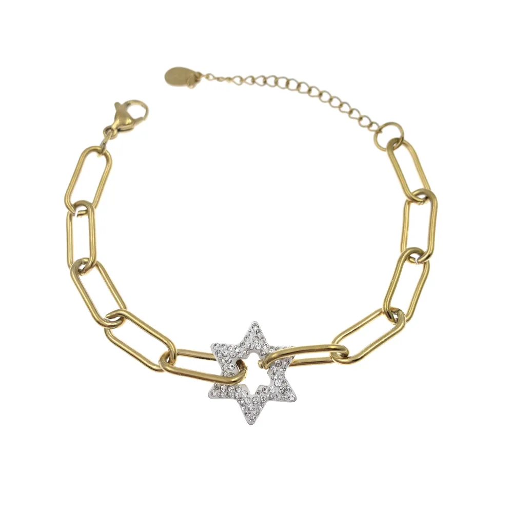 BAC7470-Catena con Stella-Bracciale in Acciaio - BAC7470-Catena con Stella-Bracciale in Acciaio