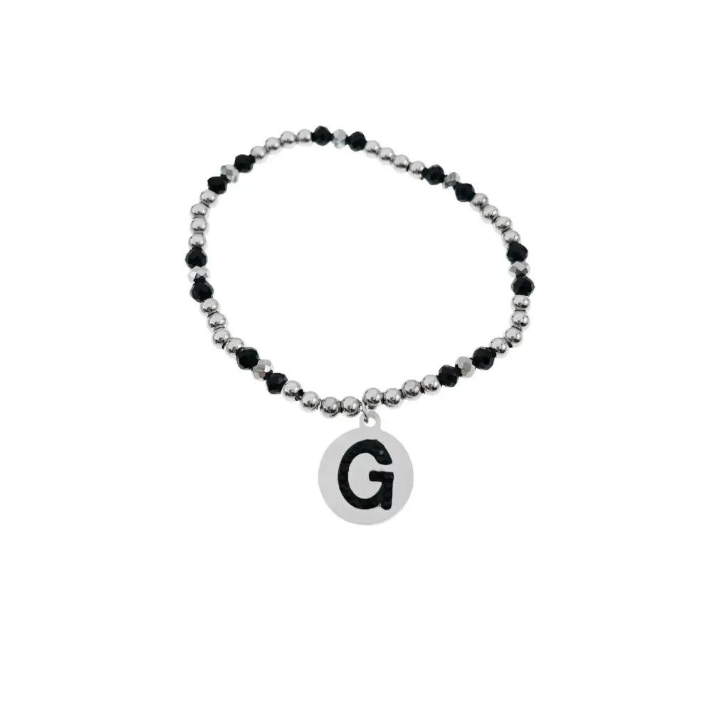 BAE2909-Iniziale con Strass - Bracciale Elastico in Acciaio - BAE2909-Iniziale con Strass - Bracciale Elastico in Acciaio