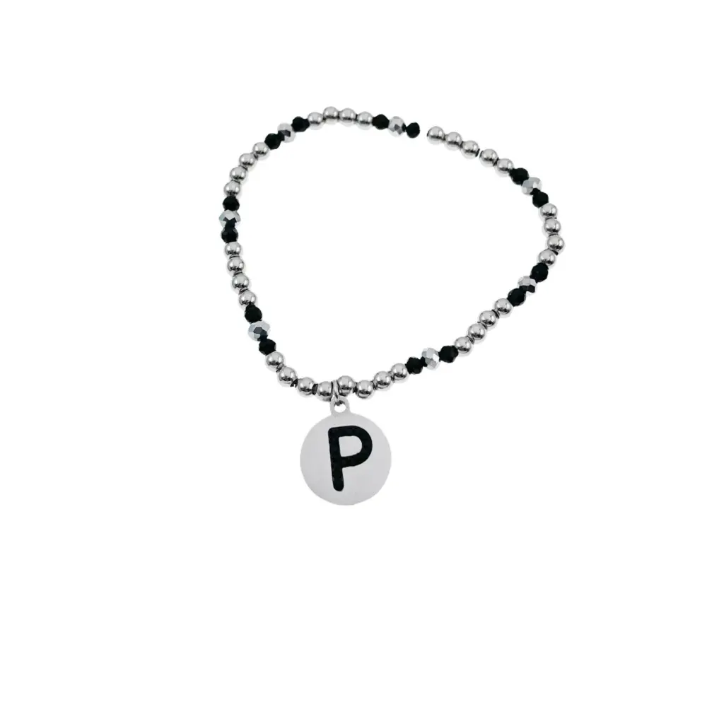 BAE2909-Iniziale con Strass - Bracciale Elastico in Acciaio - BAE2909-Iniziale con Strass - Bracciale Elastico in Acciaio