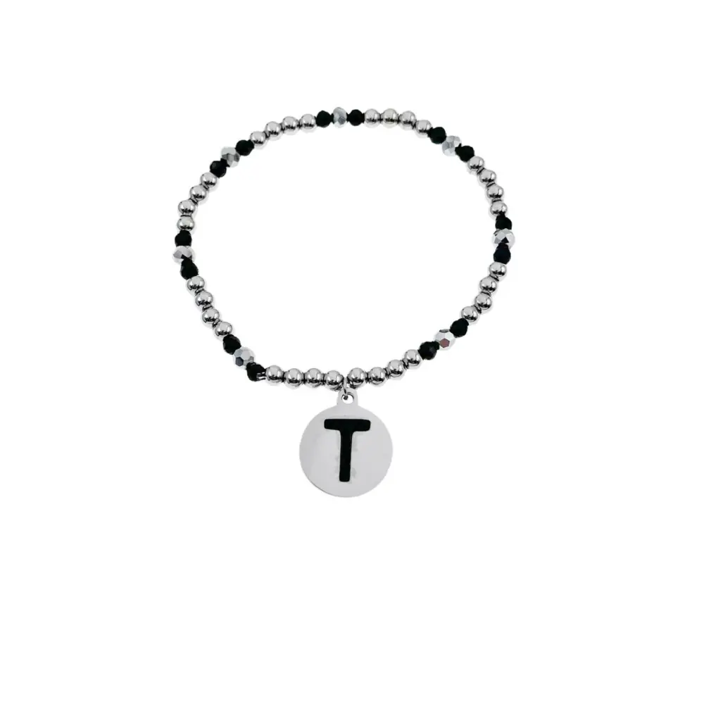 BAE2909-Iniziale con Strass - Bracciale Elastico in Acciaio - BAE2909-Iniziale con Strass - Bracciale Elastico in Acciaio
