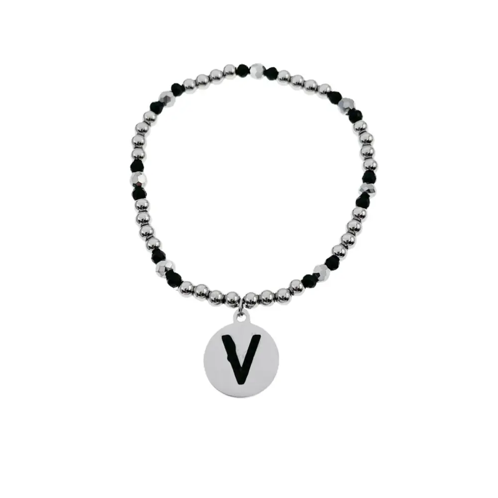 BAE2909-Iniziale con Strass - Bracciale Elastico in Acciaio - BAE2909-Iniziale con Strass - Bracciale Elastico in Acciaio