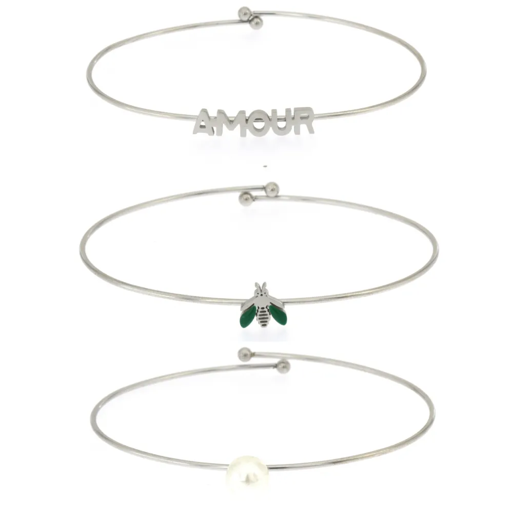 BAR-Set 3pz Bracciali 5409 - Bracciali Rigidi in Acciaio - BAR-Set 3pz Bracciali 5409 - Bracciali Rigidi in Acciaio