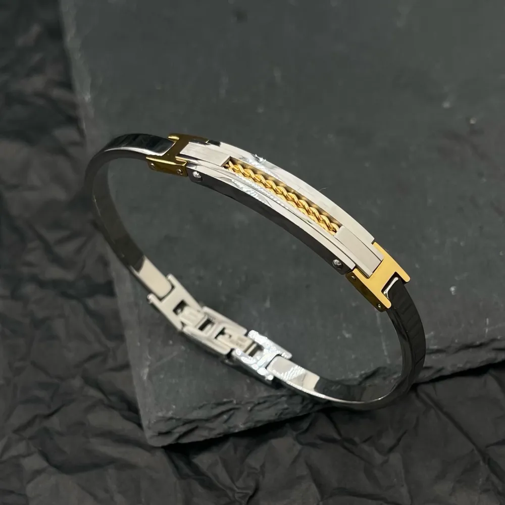 Semplice con Catena-Bracciale Rigido in Acciaio da Uomo - BAU-600-H269