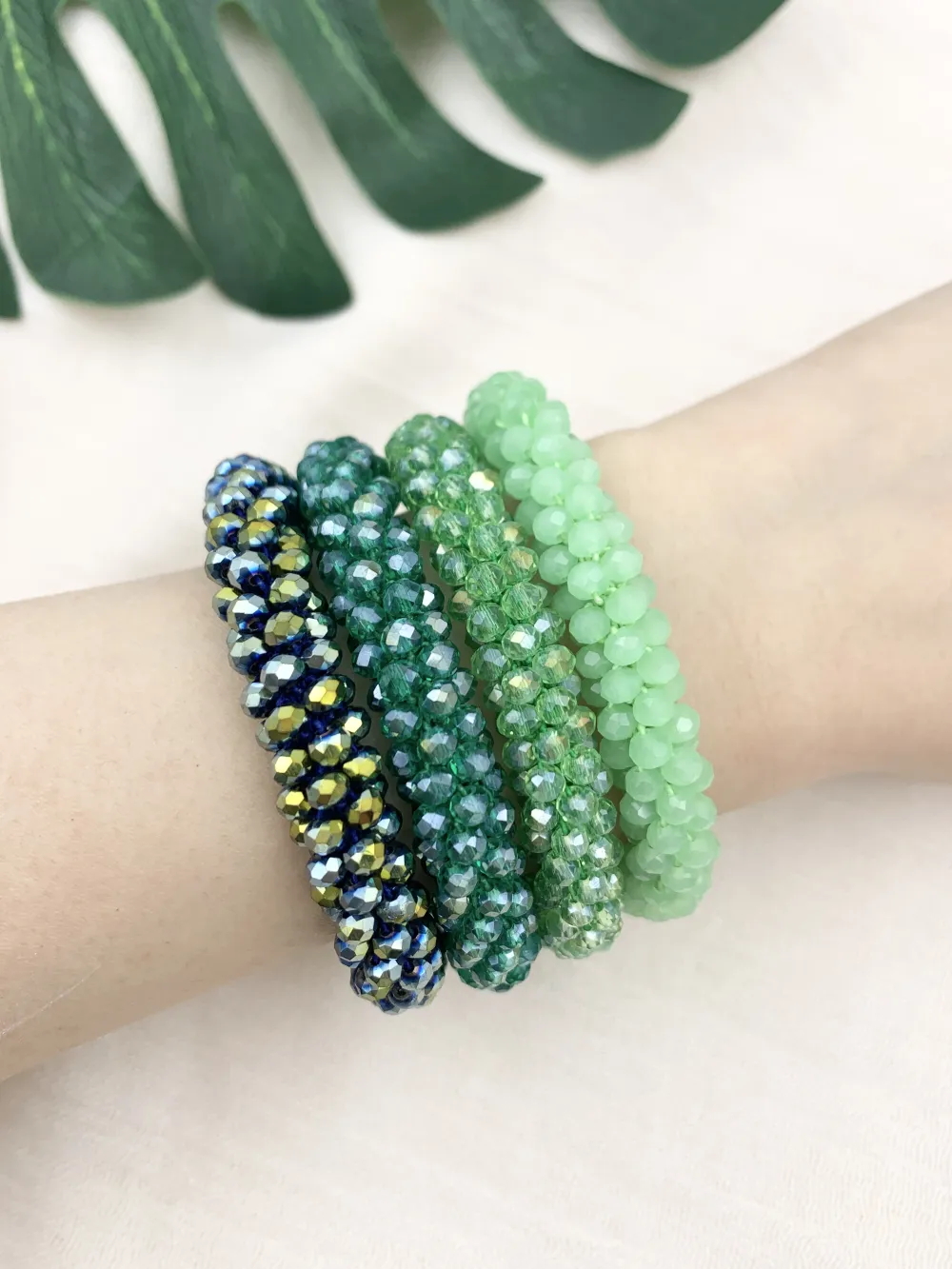 BCE1412-Cristalli Tonalità Verde - Bracciale Elastico - BCE1412-Cristalli Tonalità Verde - Bracciale Elastico