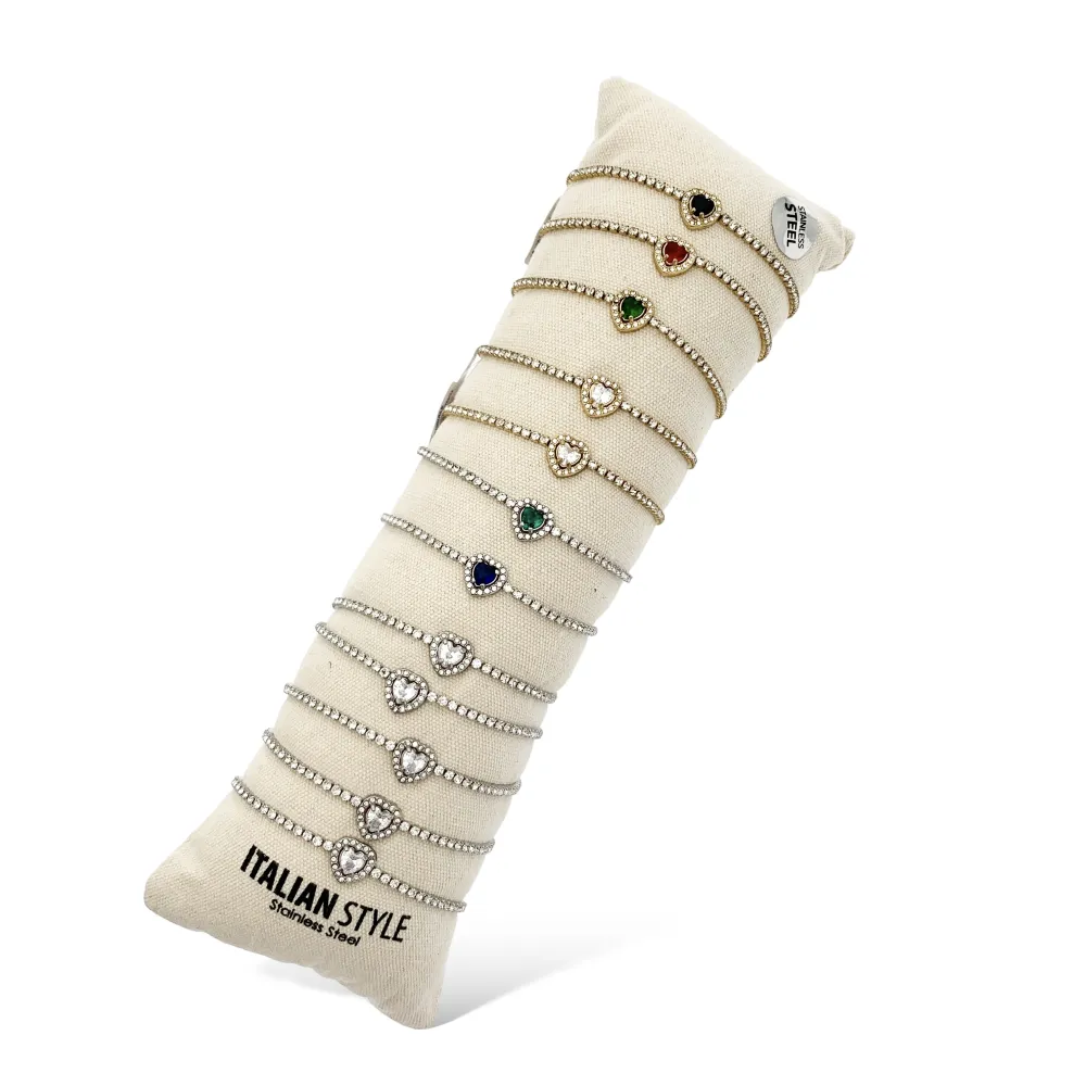 Tennis con Punto Luce a Cuore-12Pz Bracciali in Acciaio - BPA-103-AA1517B