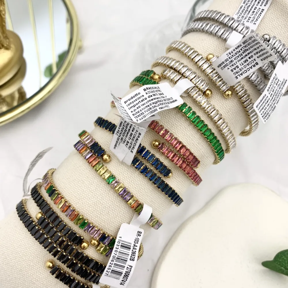 Tennis Rettangolare-12Pz Bracciali Semirigidi in Acciaio - BPA-103-AA2652B