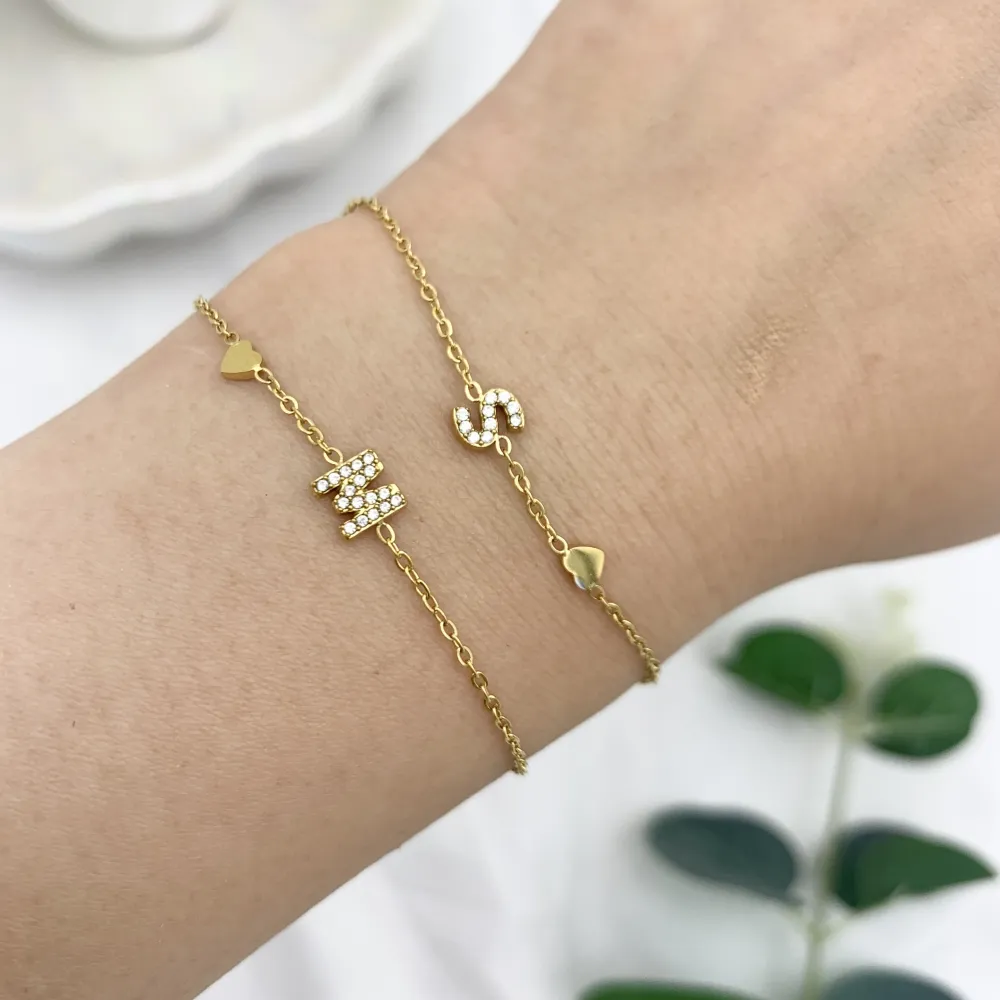 Iniziale Lettera con Zirconia -24pz Bracciali in Acciaio - BPA-103-AA3207B