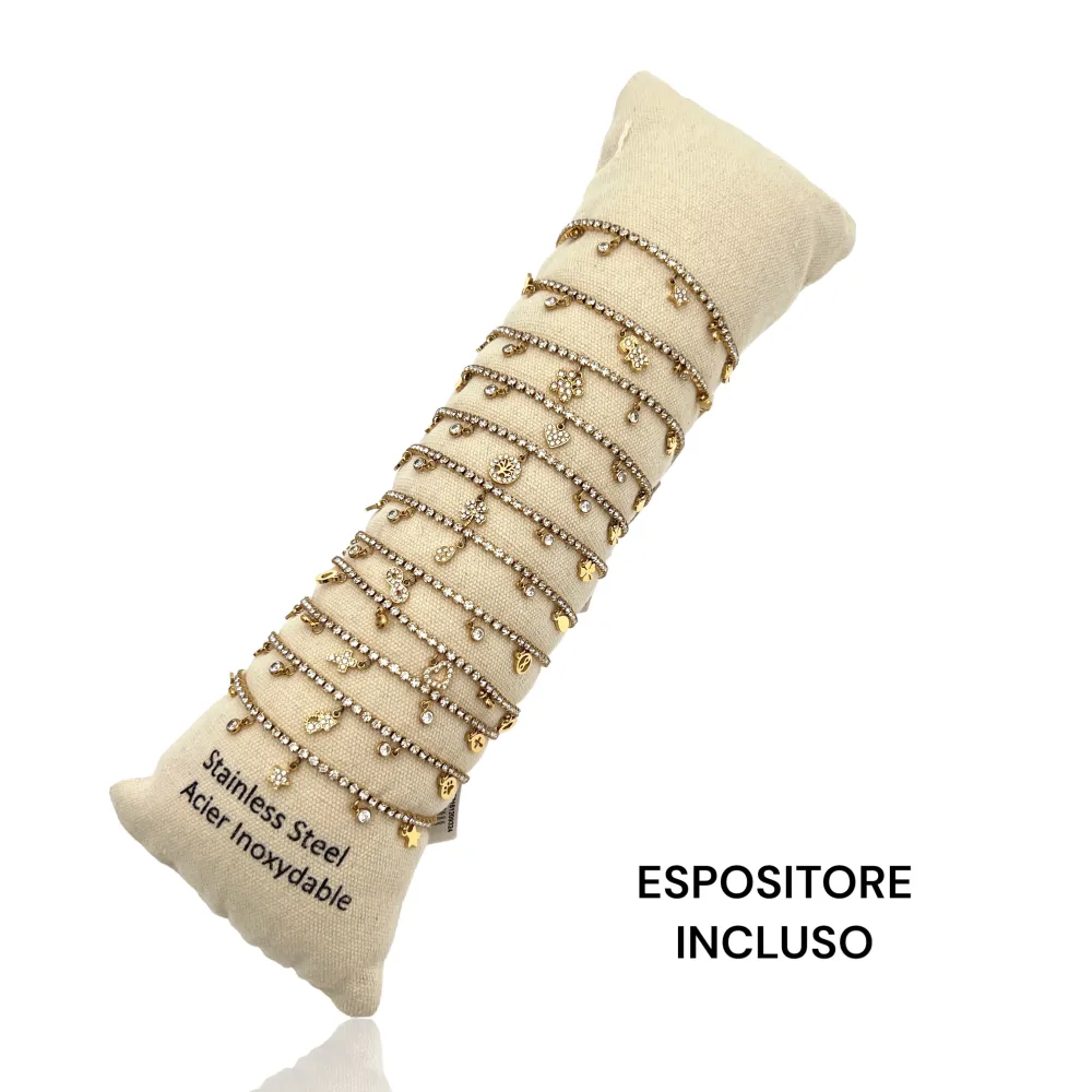 Tennis con Mix Soggetti-12pz Bracciali in Acciaio con chiusura - BPA-103-AA4126B