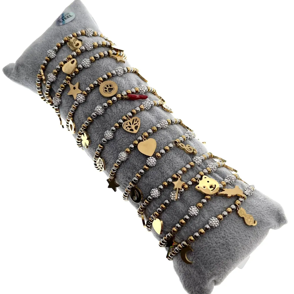 Mix Soggetti- 12 Pz Bracciali Elastici in Acciaio - BPA-413-1517