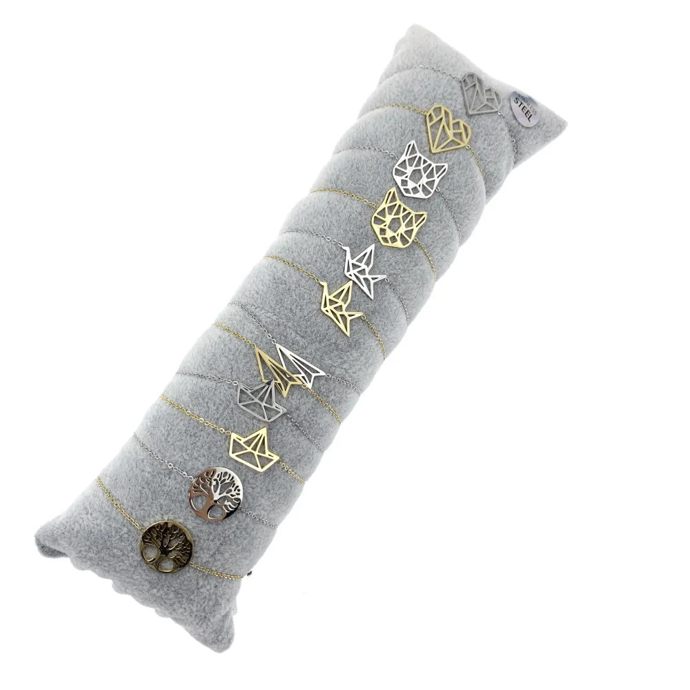 12Pz Bracciali in Acciaio con Chiusura a Moschettone + Cuscino - BPA413-98