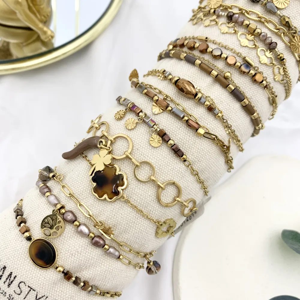 Mix Soggetti-15pz Bracciali in Acciaio - BPA-732-140 MARRONE