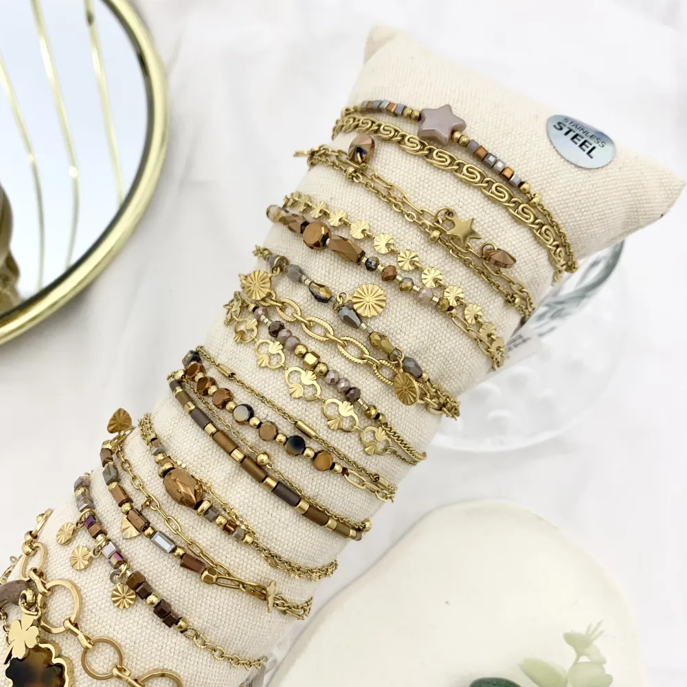 Mix Soggetti-15pz Bracciali in Acciaio - BPA-732-140 MARRONE