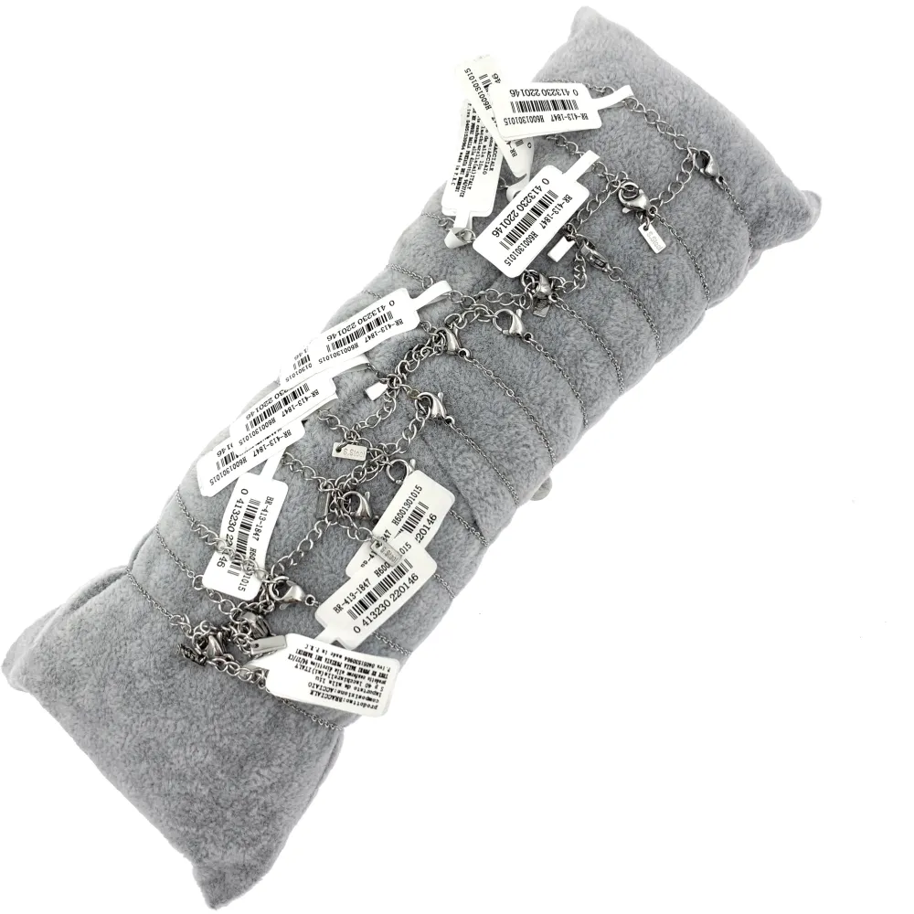 12Pz Bracciali in Acciaio con Chiusura a Moschettone + Cuscino - BPA7653-Soggetti Mix con Strass-12 Pz Bracciali in Acciaio