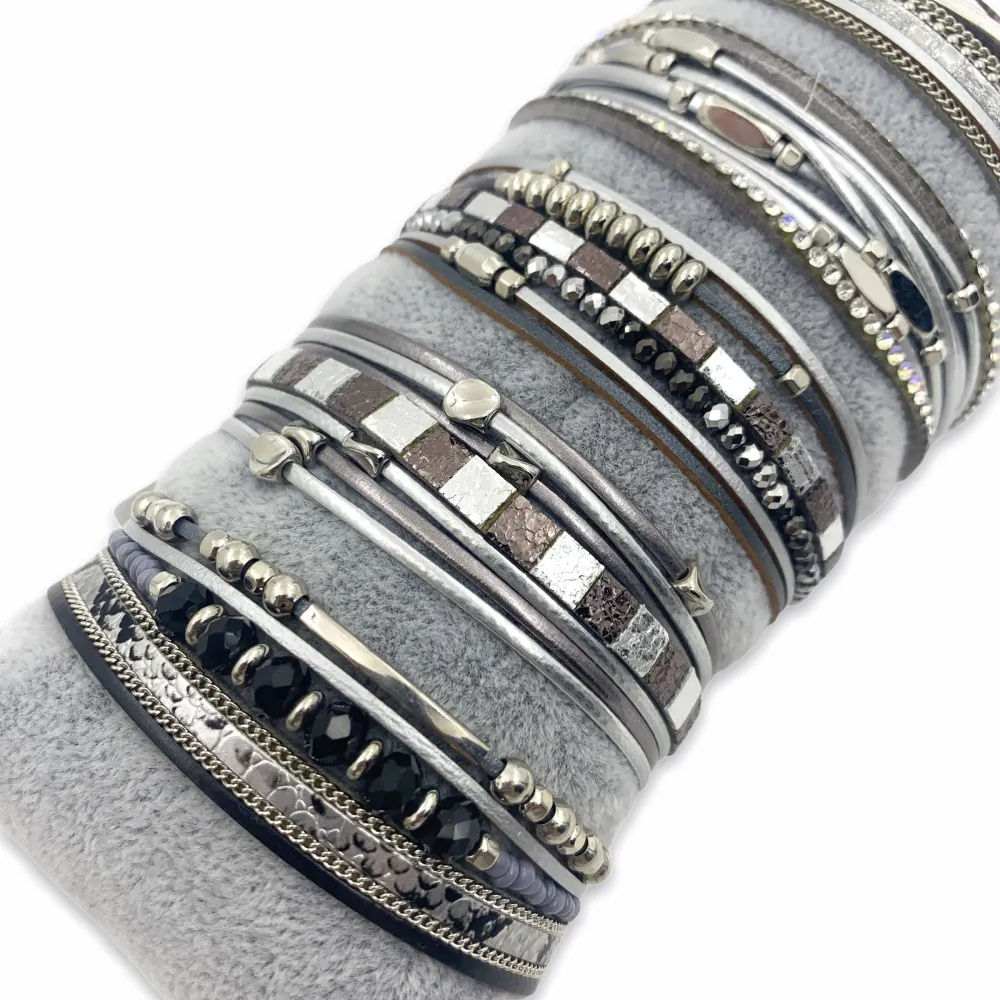 12Pz Bracciali +Cuscino in Omaggio - BPM176-211-Multifili in Cuoio-7 Pz Bracciali