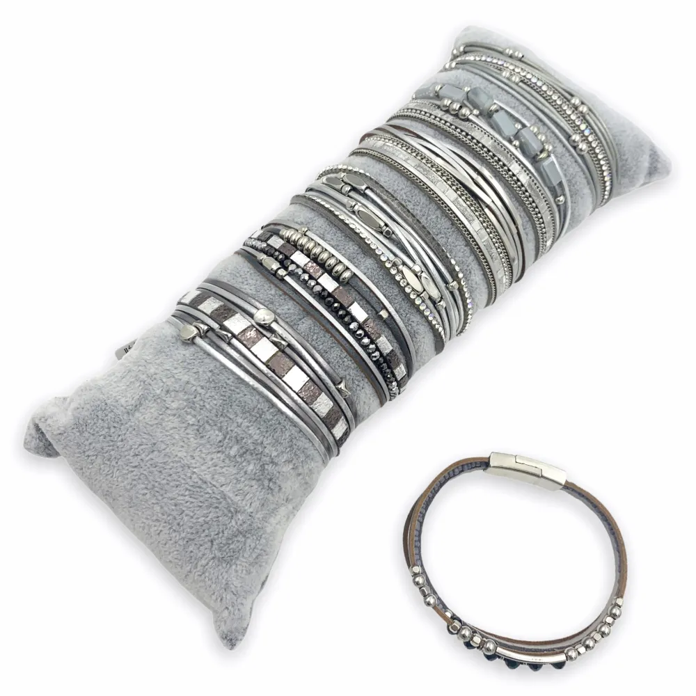 12Pz Bracciali +Cuscino in Omaggio - BPM176-211-Multifili in Cuoio-7 Pz Bracciali