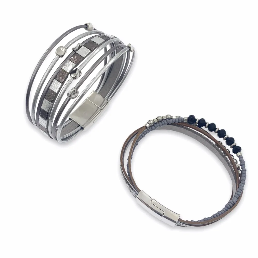 12Pz Bracciali +Cuscino in Omaggio - BPM176-211-Multifili in Cuoio-7 Pz Bracciali