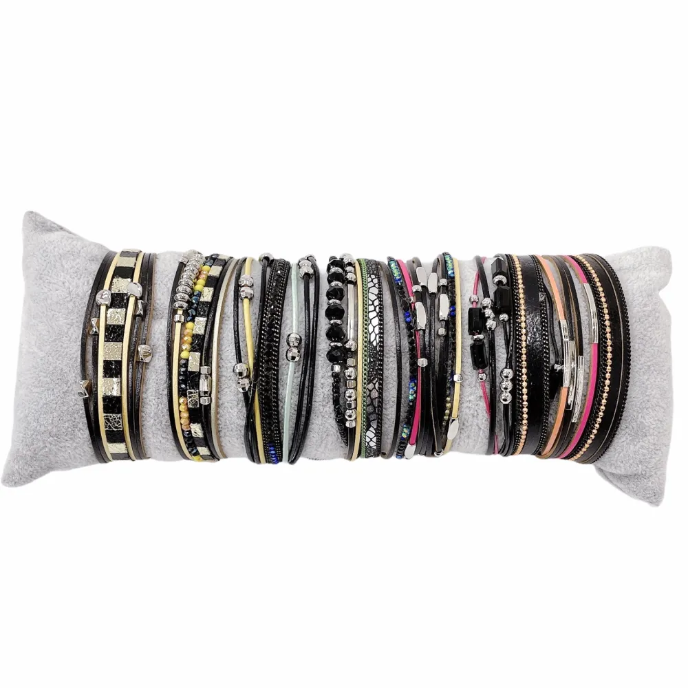 12Pz Bracciali +Cuscino in Omaggio - BPM176-211-Multifili in Cuoio-7 Pz Bracciali