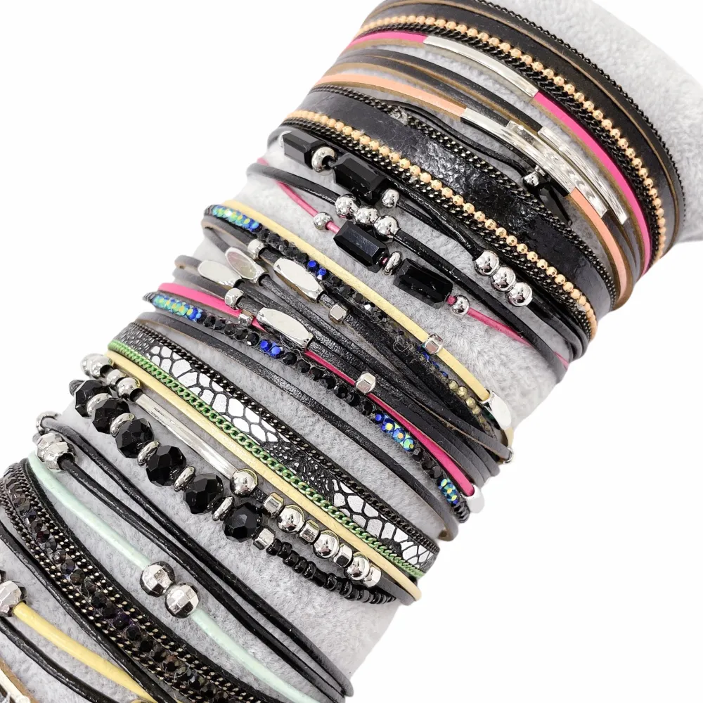 12Pz Bracciali +Cuscino in Omaggio - BPM176-211-Multifili in Cuoio-7 Pz Bracciali