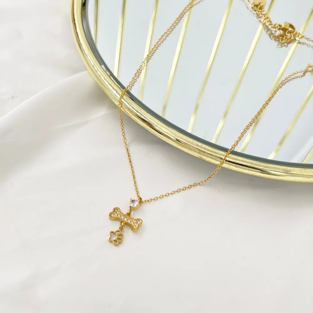 Osso con Zampa-Collana Girocollo in Acciaio - CAC-103-5264N