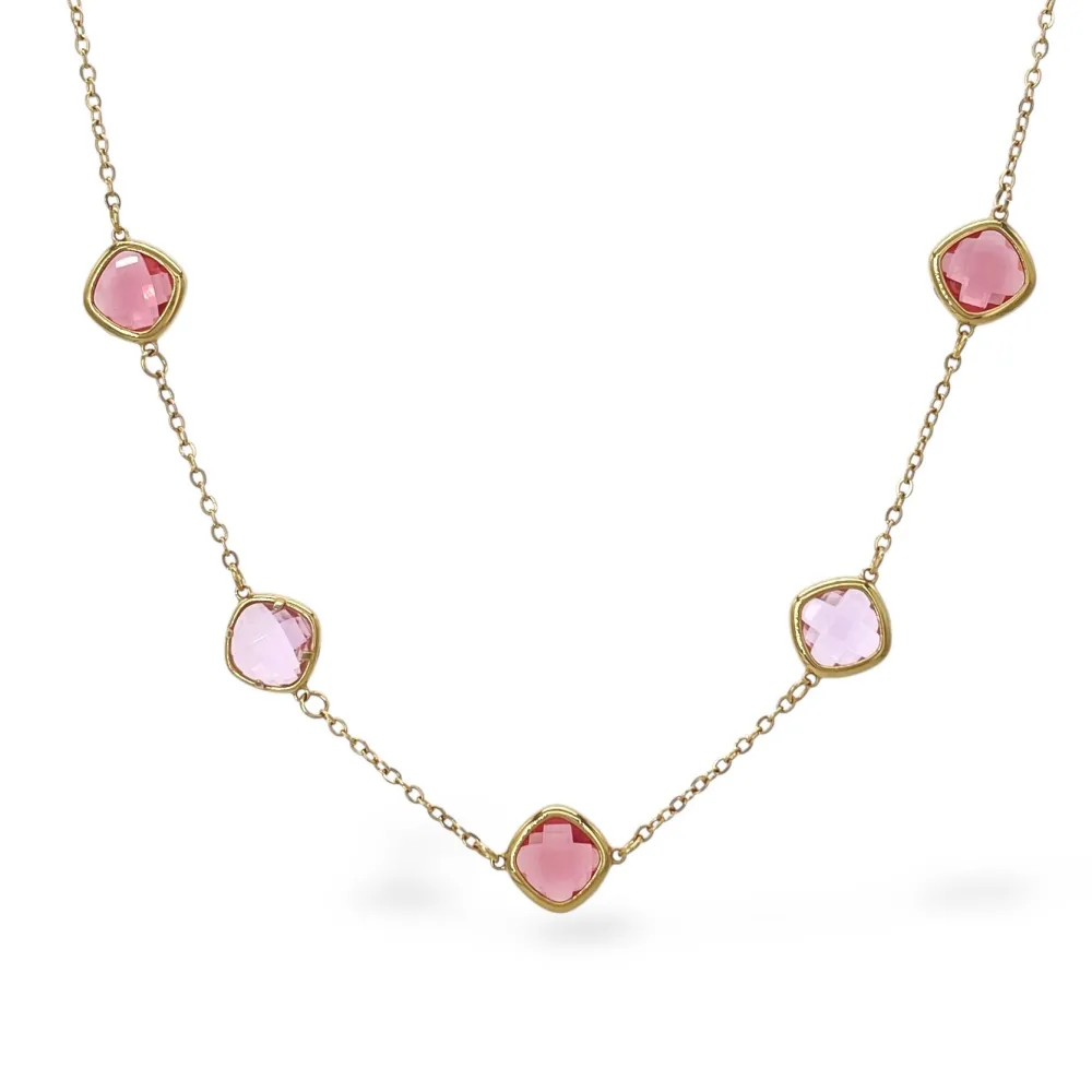 Pietre Colorate -Collana Corta in Acciaio - CAC-103-5416N