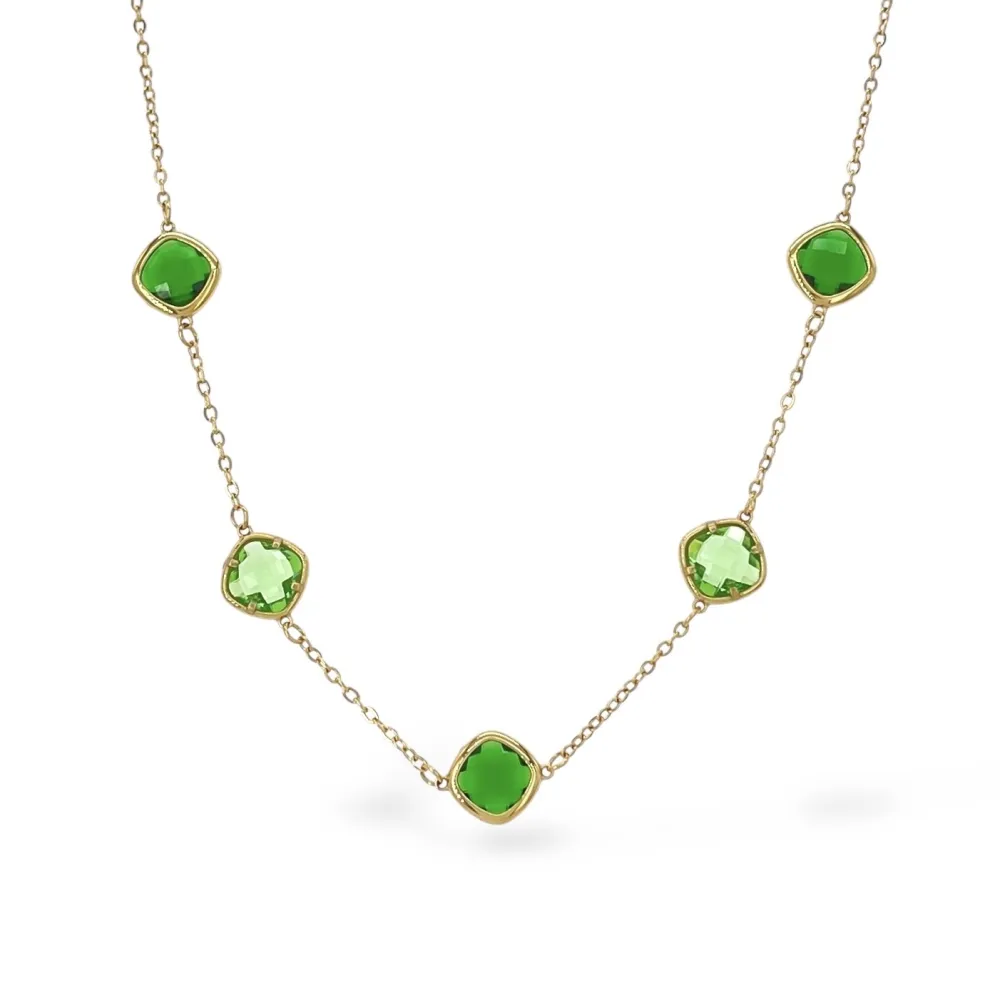 Pietre Colorate -Collana Corta in Acciaio - CAC-103-5416N