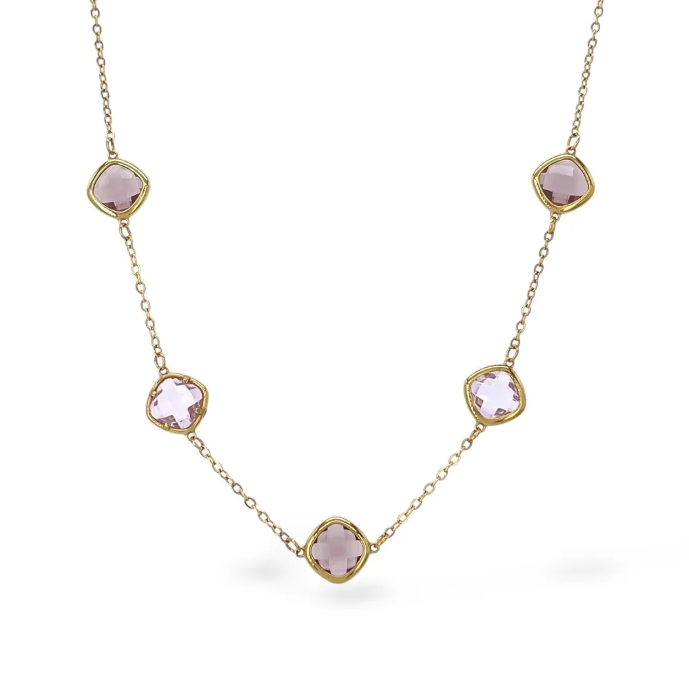 Pietre Colorate -Collana Corta in Acciaio - CAC-103-5416N