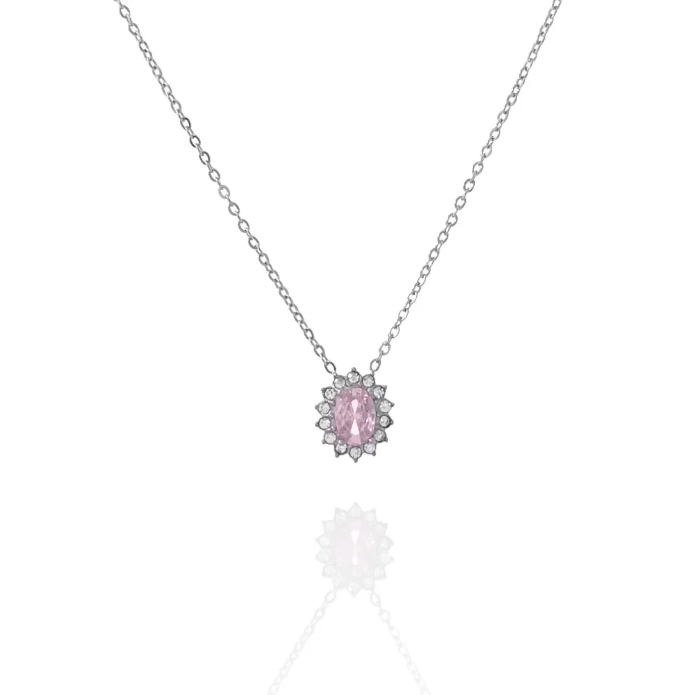 Pietra Ovale-Collana Corta in Acciaio - CAC-103-AA1276N