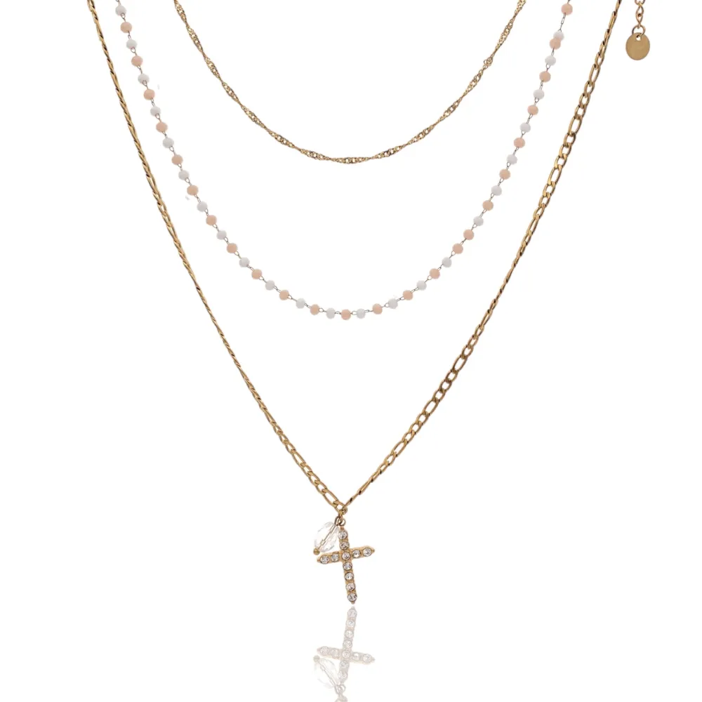 Multifilo con Croce-Collana Corta in Acciaio - CAC-103-AA1725N