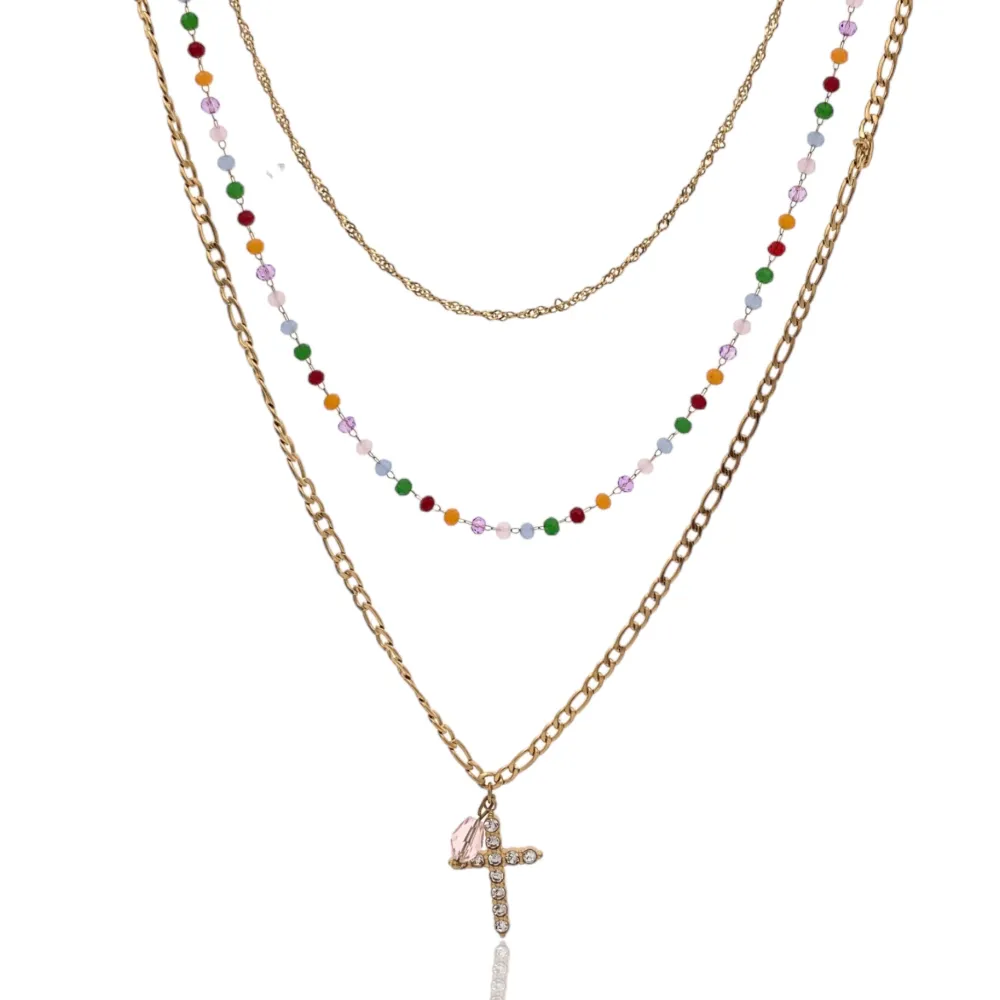 Multifilo con Croce-Collana Corta in Acciaio - CAC-103-AA1725N