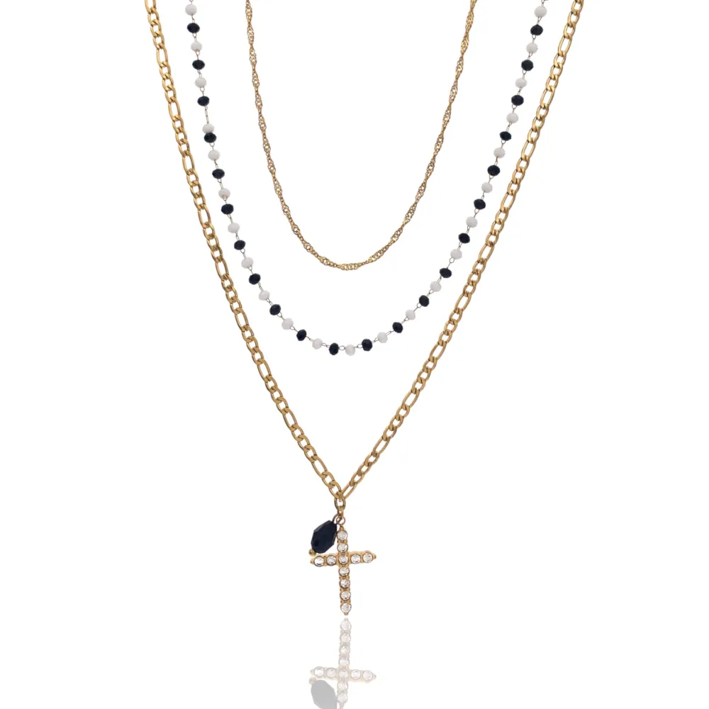 Multifilo con Croce-Collana Corta in Acciaio - CAC-103-AA1725N