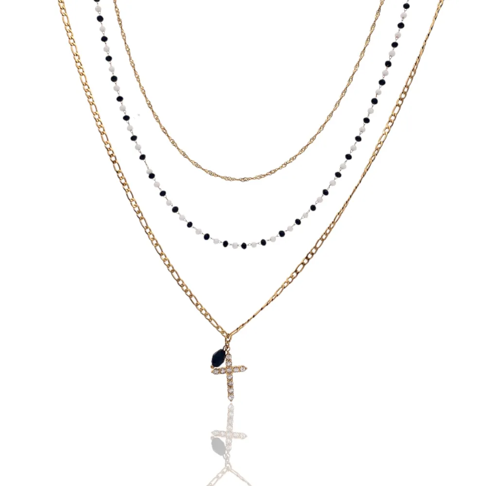 Multifilo con Croce-Collana Corta in Acciaio - CAC-103-AA1725N