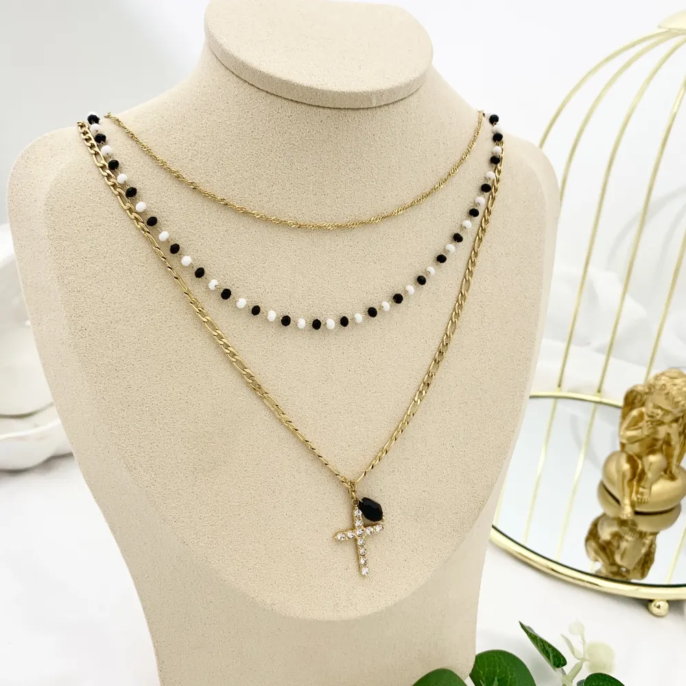 Multifilo con Croce-Collana Corta in Acciaio - CAC-103-AA1725N