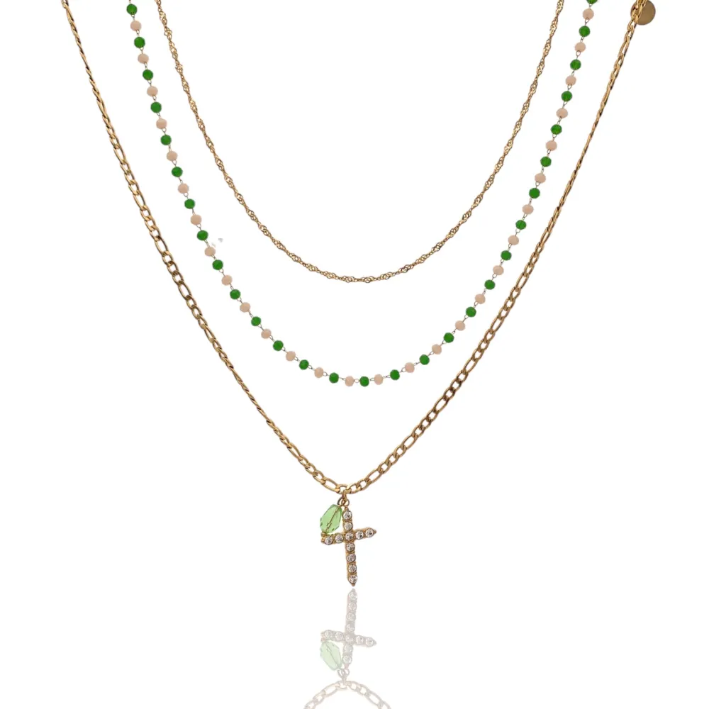 Multifilo con Croce-Collana Corta in Acciaio - CAC-103-AA1725N