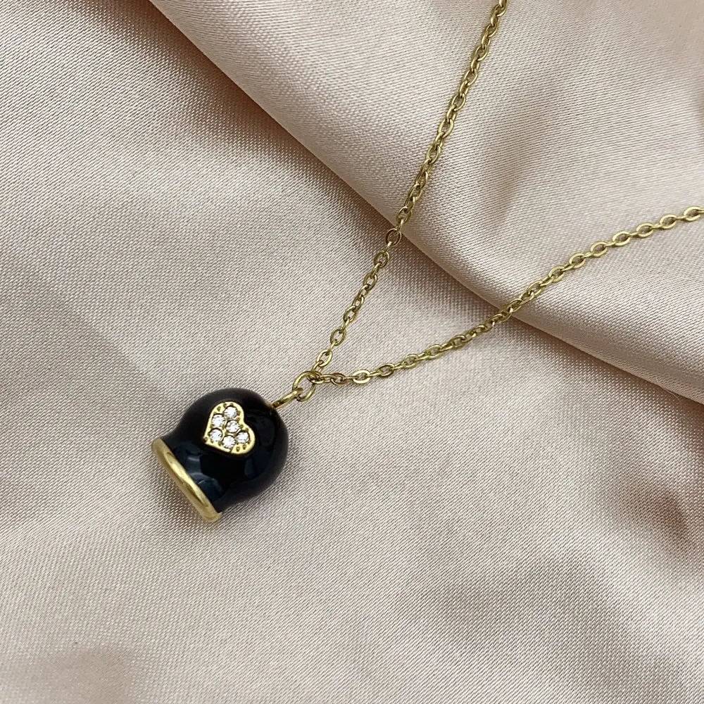 Campanello Smaltato con Cuore-Collana Girocollo in Acciaio - CAC-103-AA2700N