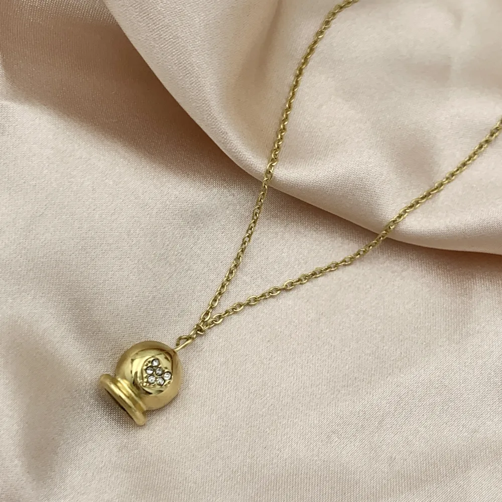 Campanello Smaltato con Cuore-Collana Girocollo in Acciaio - CAC-103-AA2700N