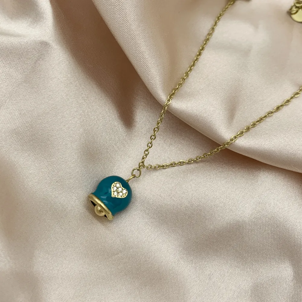 Campanello Smaltato con Cuore-Collana Girocollo in Acciaio - CAC-103-AA2700N