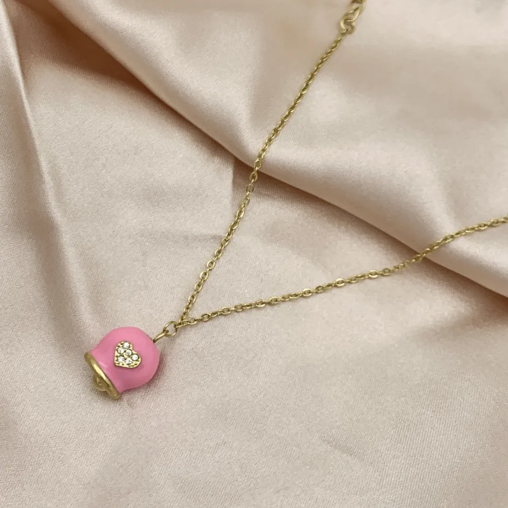 Campanello Smaltato con Cuore-Collana Girocollo in Acciaio - CAC-103-AA2700N