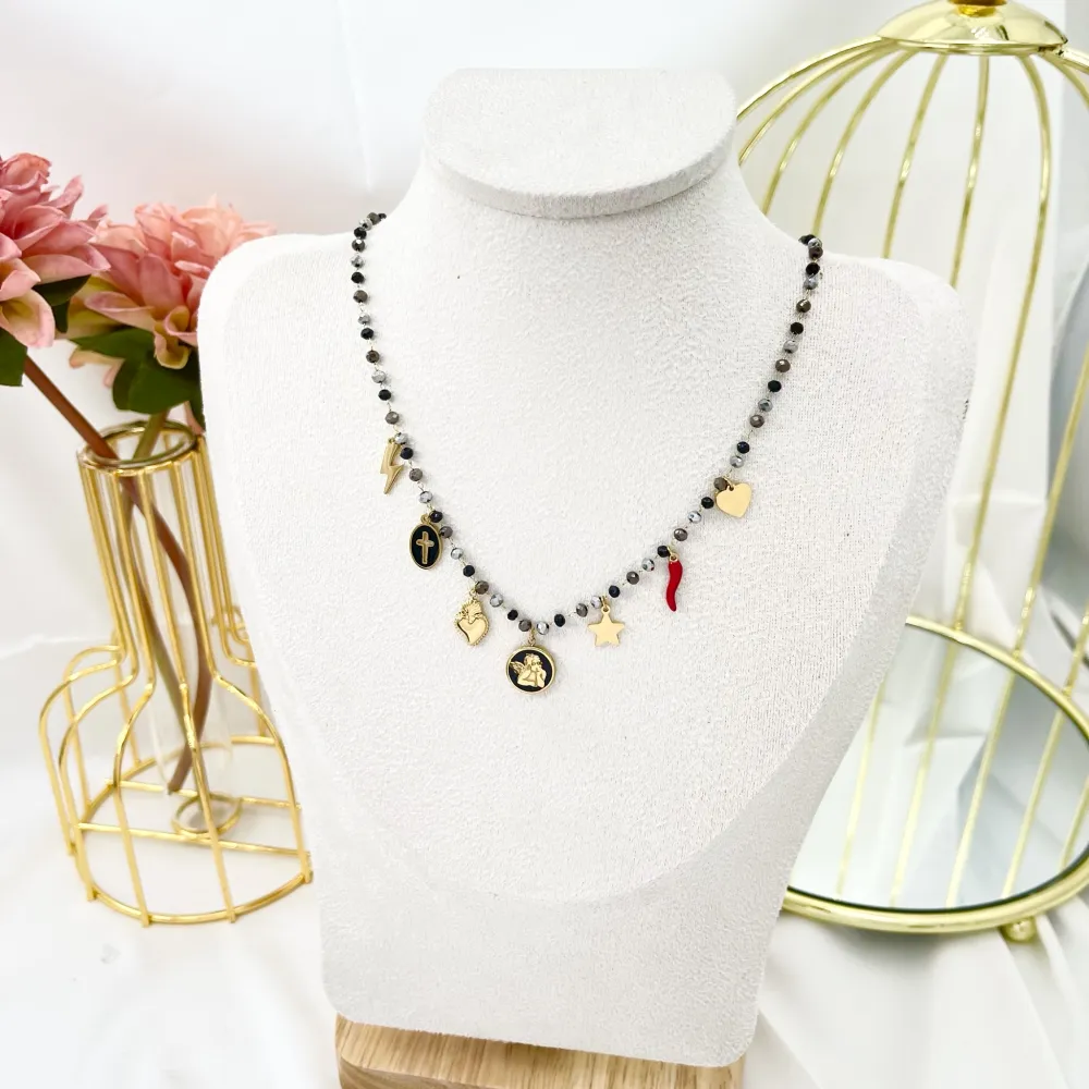 Angelo Smaltato con Stella Fulmine-Collana Corta in Acciaio - CAC-103-AA2707N