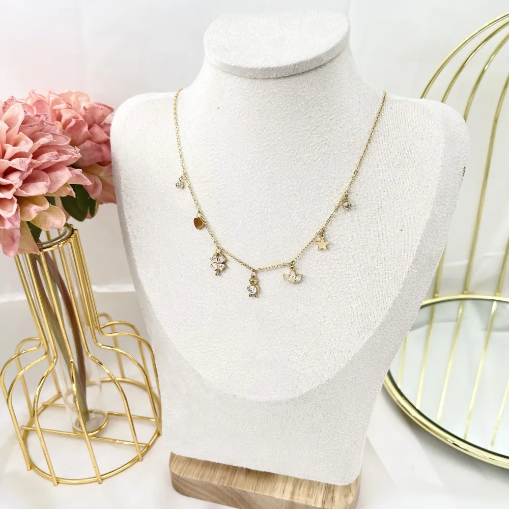 Quadrifoglio Orsetto-Collana Corta in Acciaio - CAC-103-AA2782N