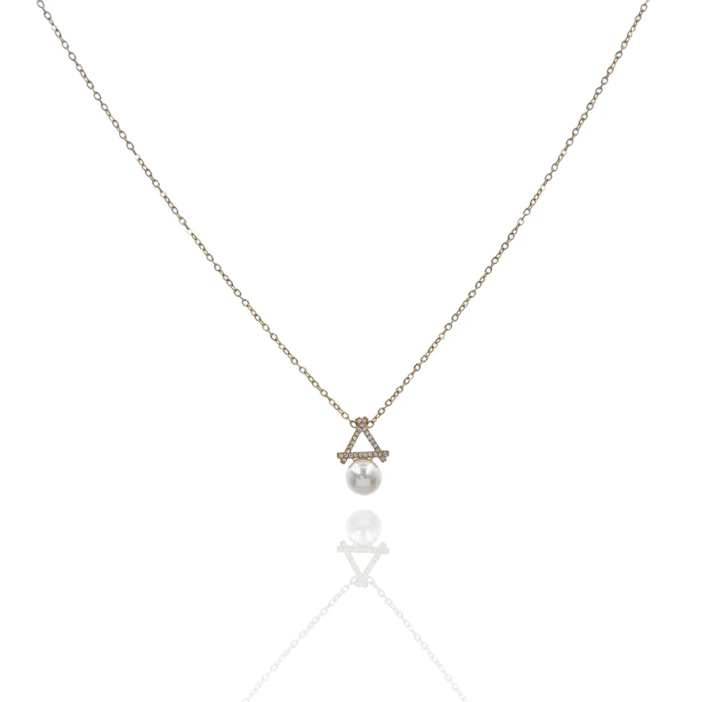 Triangolo con Perla-Collana Corta in Acciaio - CAC-103-AA4163N