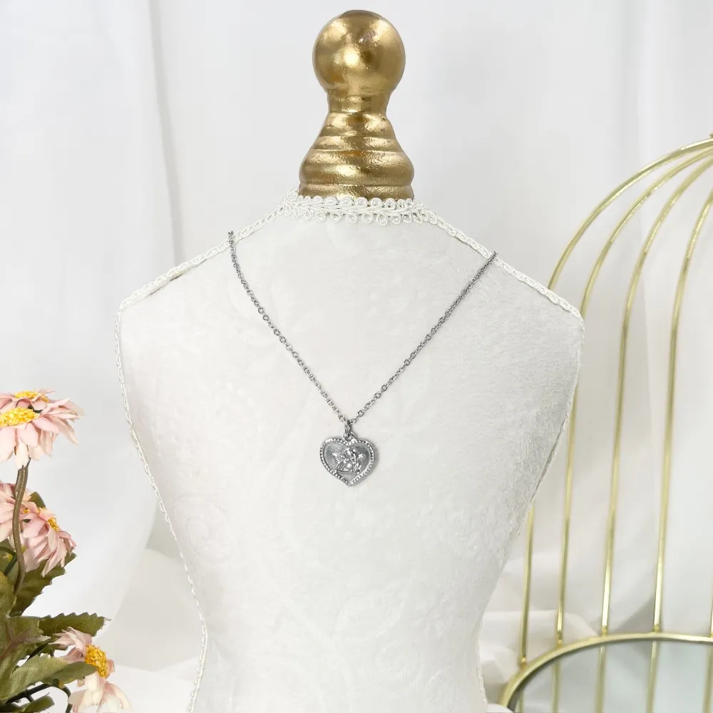 Cuore con Angelo -Collana Corta in Acciaio - CAC-103-AA4427N